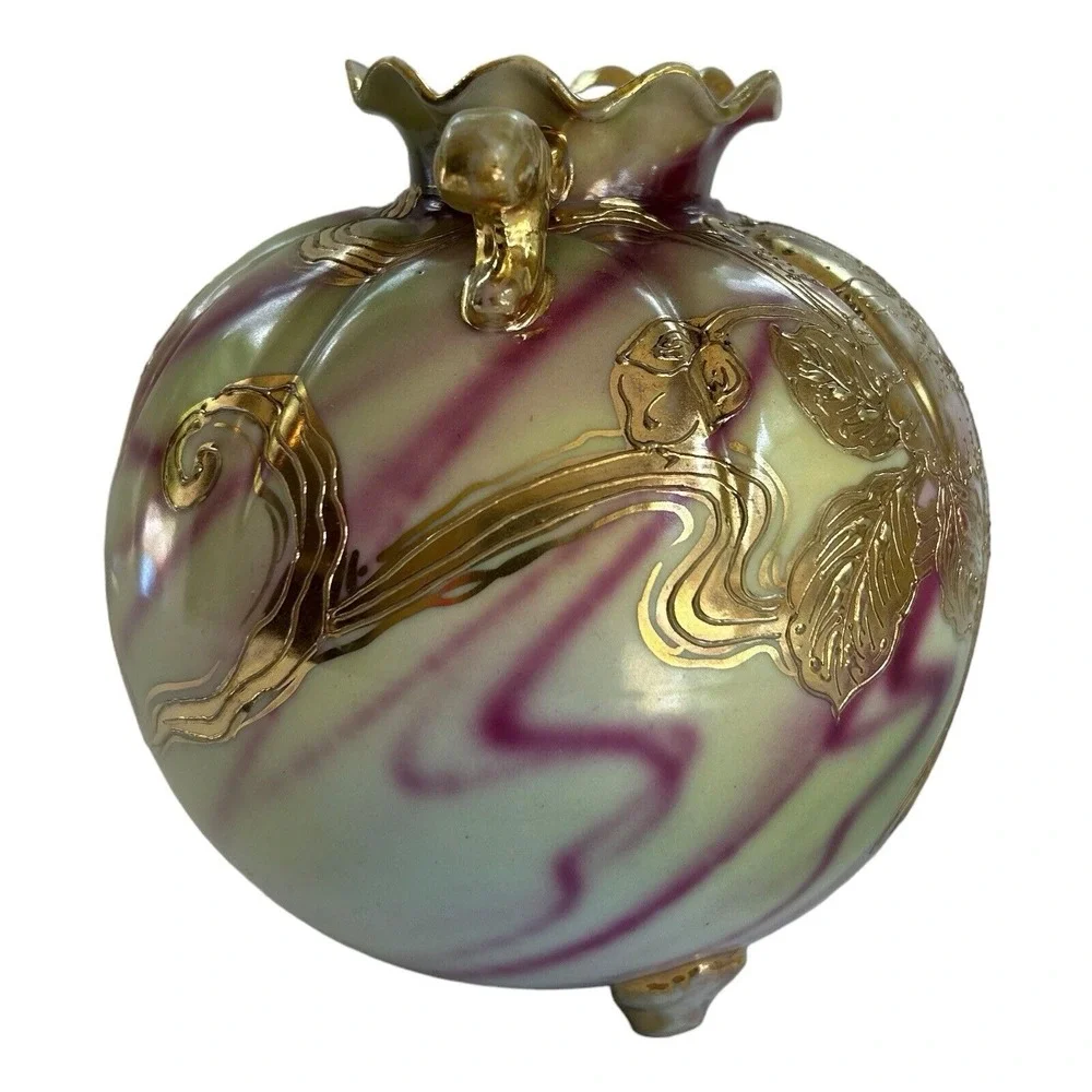 Antique Morimura Gumi Porcelain Gold Leaf Floral‎ Vase -Maple Leaf Nippon